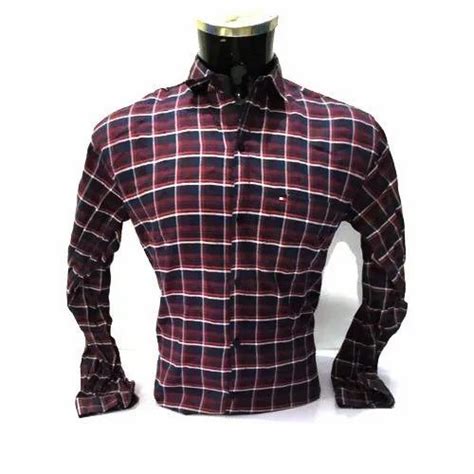 Regular Wear Collar Neck Mens Cotton Check Shirt Handwash Size S To