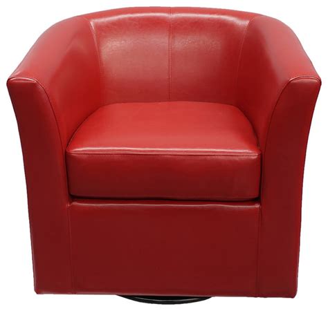 Corley Red Leather Swivel Club Chair Contemporary Armchairs And