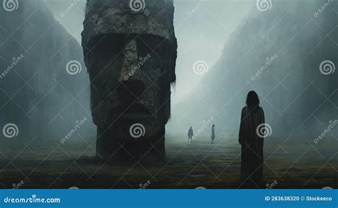 Cinematic Minimalistic Shot: Stone Face Statue at the Edge of the Void ... 