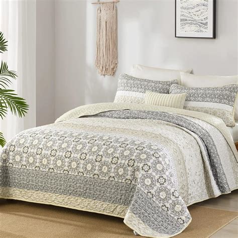 Amazon Wongs Bedding Boho Quilt Set Queen Size Beige Bohemian