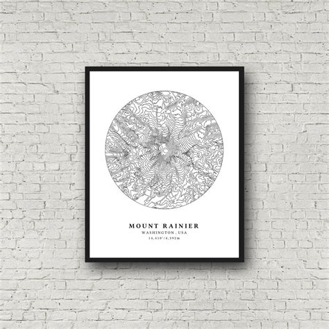 Mount Rainier Topographic Map, Mt Rainier Map, Mount Rainier Print ...