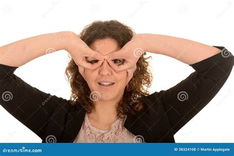 Woman Making Hand Eyeglasses Stock Photo Image Of Hand Young 38324108