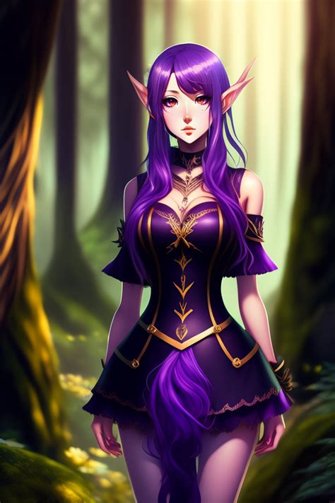 Lexica Full Body Year Old Girl Anime Forest Elf Purple Hair