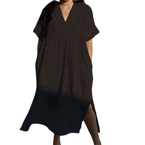 Loasebue Rayon Crepe Beach Cover Up Bohemian Beach Dress Bikini Swimsuit Sun Top Black