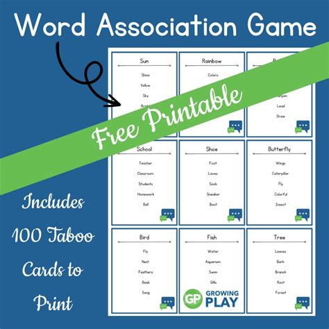 Taboo Cards Printable Square Growing Play