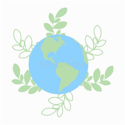 Vector Illustration Of Earth Globe With Green Leaves Recycle Leaves