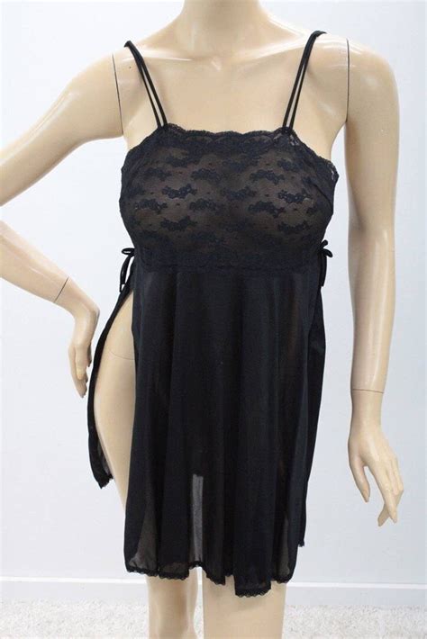 Vintage Babydoll Nightie Nightgown Medium Black Nylon Open Sides Lingerie Etsy