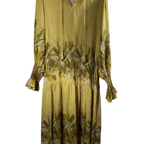 Jaase Womens Size S Long Sleeve Maxi Dress Pattern Yellow S