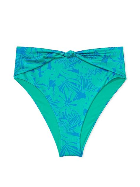 Buy Knotted High Waist Cheeky Bikini Bottom Blue Palm Order Bikini Bottom Online Victoria S