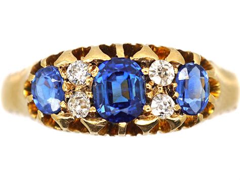 Edwardian 18ct Gold Sapphire And Diamond Three Stone Ring 904r The