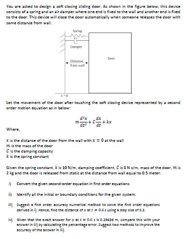 Solved You Are Asked To Design A Soft Closing Sliding Door Chegg