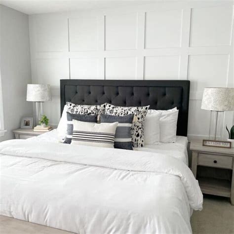 Upholstered Black Bedframe and White Bedding - Soul & Lane