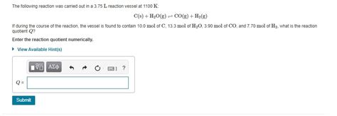 Solved The Following Reaction Was Carried Out In A 3 75 LL Chegg