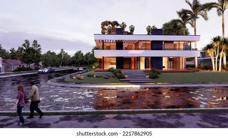 Large Modern Contemporary House Wood Concrete Stock Illustration 2217862905 | Shutterstock