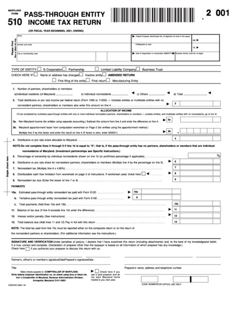 Fillable Form Pass Through Entity Income Tax Return