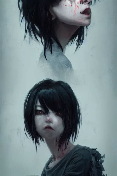 Portrait Of A Creepy Horror Girl Black Hair By Tooth Stable Diffusion