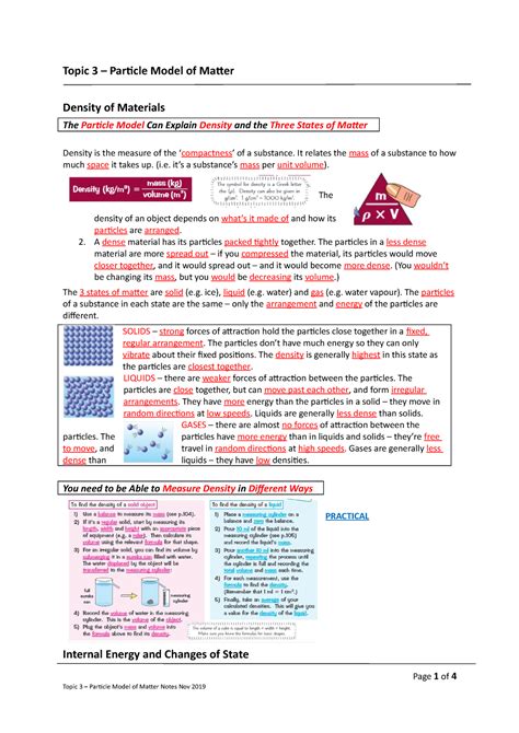 Gcse Physics Revision Notes P3 Particle Model Of Matter Nov 2019