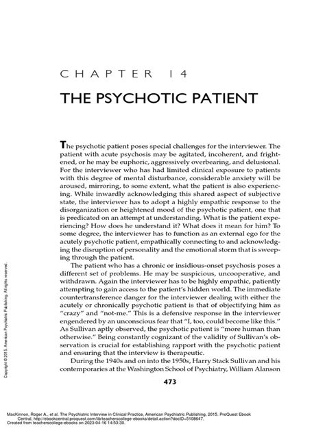 The Psychiatric Interview in Clinical Practice - (14 The Psychotic Patient) | PDF