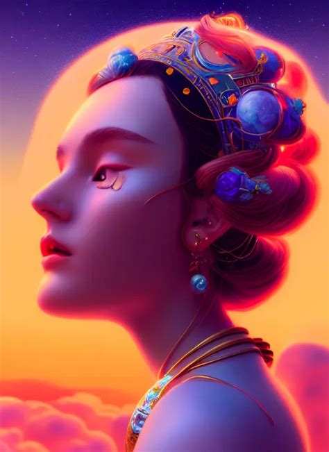 A Beautiful Goddesses Profile Planets Sky Dream Stable Diffusion