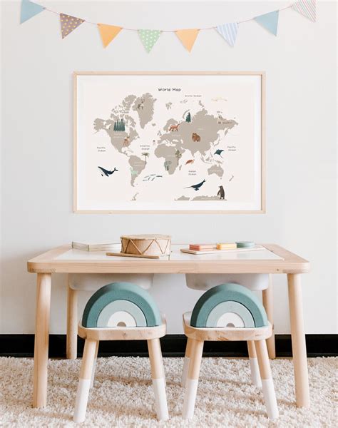 Children's World Map Poster World Map Kids Print Kids Room Decor Homeschool Poster Educational ...