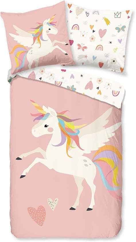 Aminata kids Einhorn Bettwäsche 135x200 Unicorn Motiv Mädchen Baumwolle