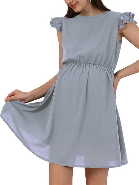 Biekopu Women Summer Maternity Dress Fly Sleeve Crew Neck Solid Mini