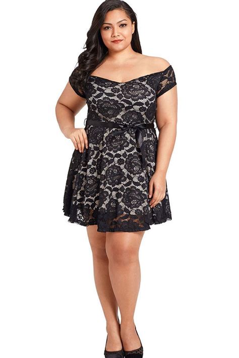 Black Off The Shoulder Floral Lace Plus Size Mini Dress Womens Plus