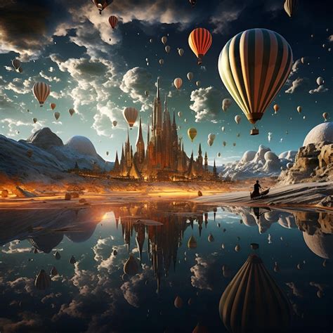 Premium Ai Image Hot Air Balloon Landscape Generative Ai Image