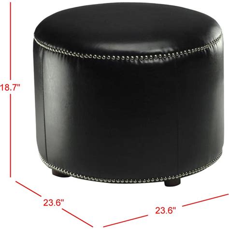 Safavieh Hogan Casual Black Faux Leather Round Ottoman In The Ottomans