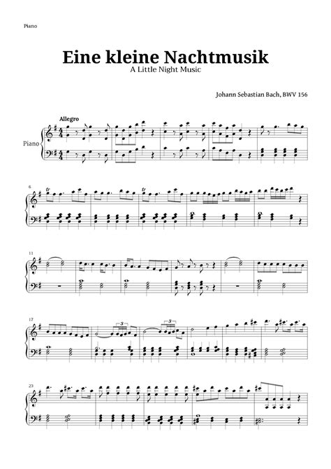 Eine Kleine Nachtmusik By Mozart For Piano Arr Langanho Sheet Music