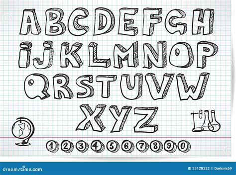 Doodle Font On Lined Sheet Stock Vector Illustration Of Hand