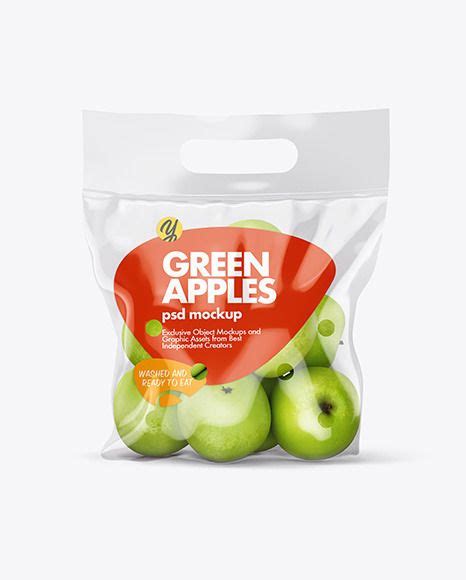 Plastic Bag With Green Apples Mockup On Yellow Images Object Mockups