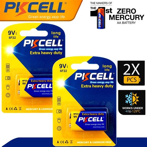 Pkcell 2sets Battery 9v 6f22 Square Extra Heavy Duty Battery Non Rechargeable Batteies