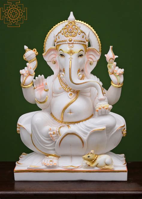 Lord Ganesha Statue Handmade White Marble Ganesha Idols