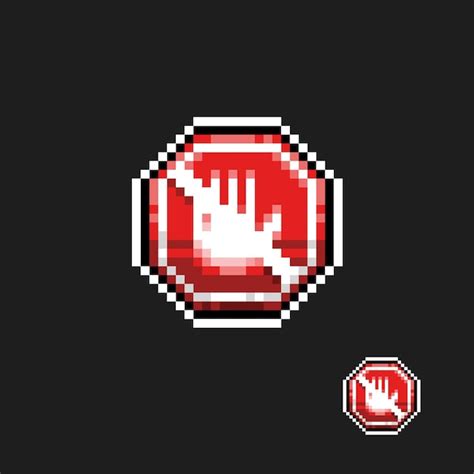 Signo Prohibido De Mano Roja En Estilo Pixel Art Vector Premium