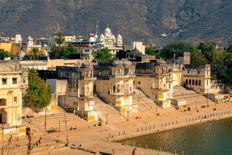 pushkar ghats  historic architecture stock photo image  temple