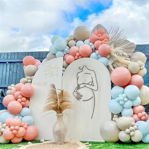 Kit de arco de globos rosa y azul guirnalda de color nude para revelación de género decoración