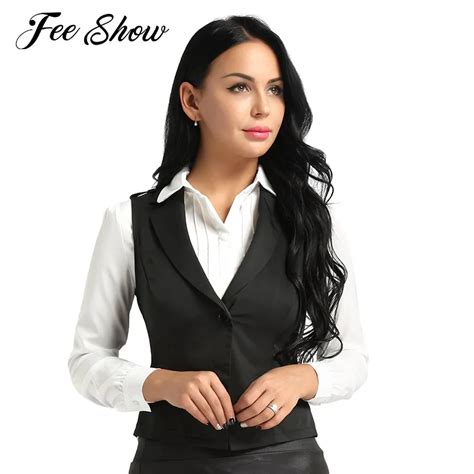 Womens Slim Fit Suit Vest Waistcoat V Neck Sleeveless Single Button