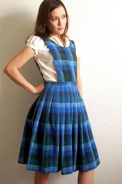 60s Pleated Plaid Just For Fall Jumper Dress School Girl Dress