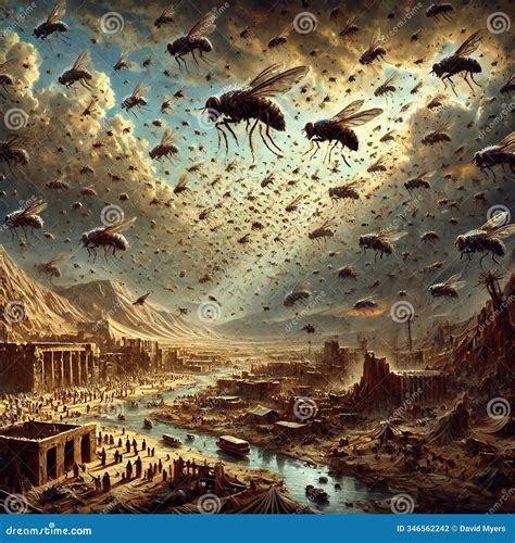 Beasts from the Bible. a Massive Swarm of Flies Swarming an Ancient