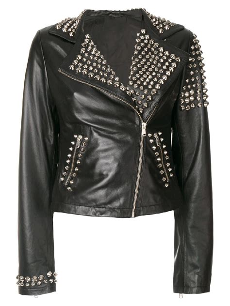 Women Black Brando Studded Leather Jacket | TLC