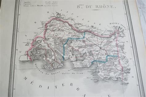 GRANDE CARTE DEPARTEMENT BOUCHES DU RHONE 1839 CHARLE LETRONNE COULEURS