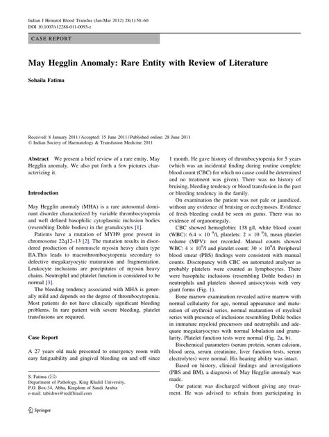 (PDF) May Hegglin Anomaly: Rare Entity with Review of Literature