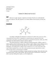 Caffiene Extraction Docx Annamarie Soileau Chem 302 LA Dr Douvris