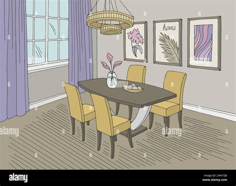 Dining Room Home Interior Graphic Color Sketch Illustration Vector