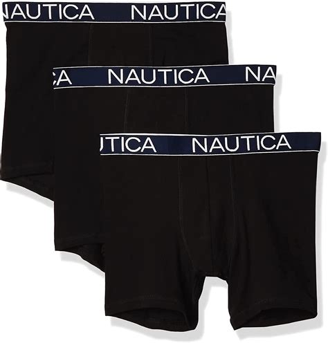 Nautica Mens 3 Pack Classic Underwear Cotton Stretch Boxer Brief Large Black