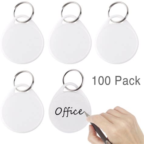 Uniclife Round Plastic Key Tags Split Ring White Label Pack Durable