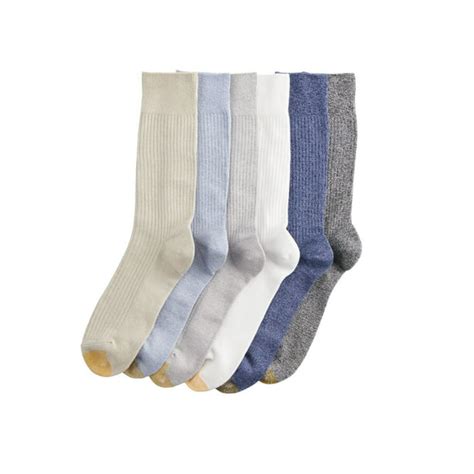 Gold Toe Mens 6 Pack Navy Assorted Reinforced Toe Ribbed Cushioned Casual Crew Socks 6 125