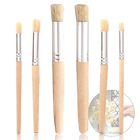 Natural Bristle Stencil Brushes Set Sizes For Acrylic Oil