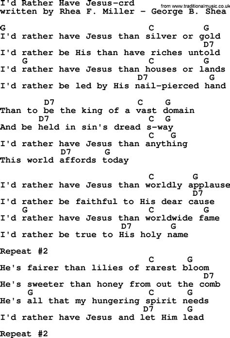 Top 500 Hymn Id Rather Have Jesus Lyrics Chords And Pdf